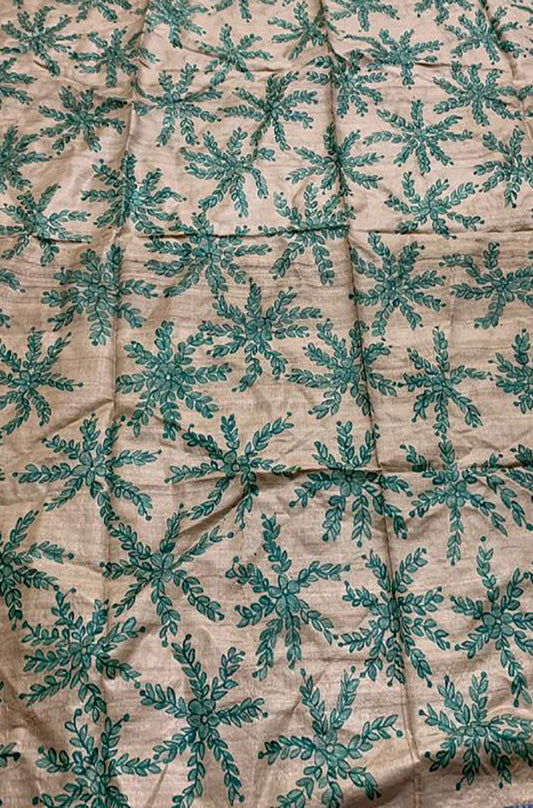 Pastel Hand Painted Madhubani Pure Tussar Silk Unstitched Blouse Fabric - Luxurion World