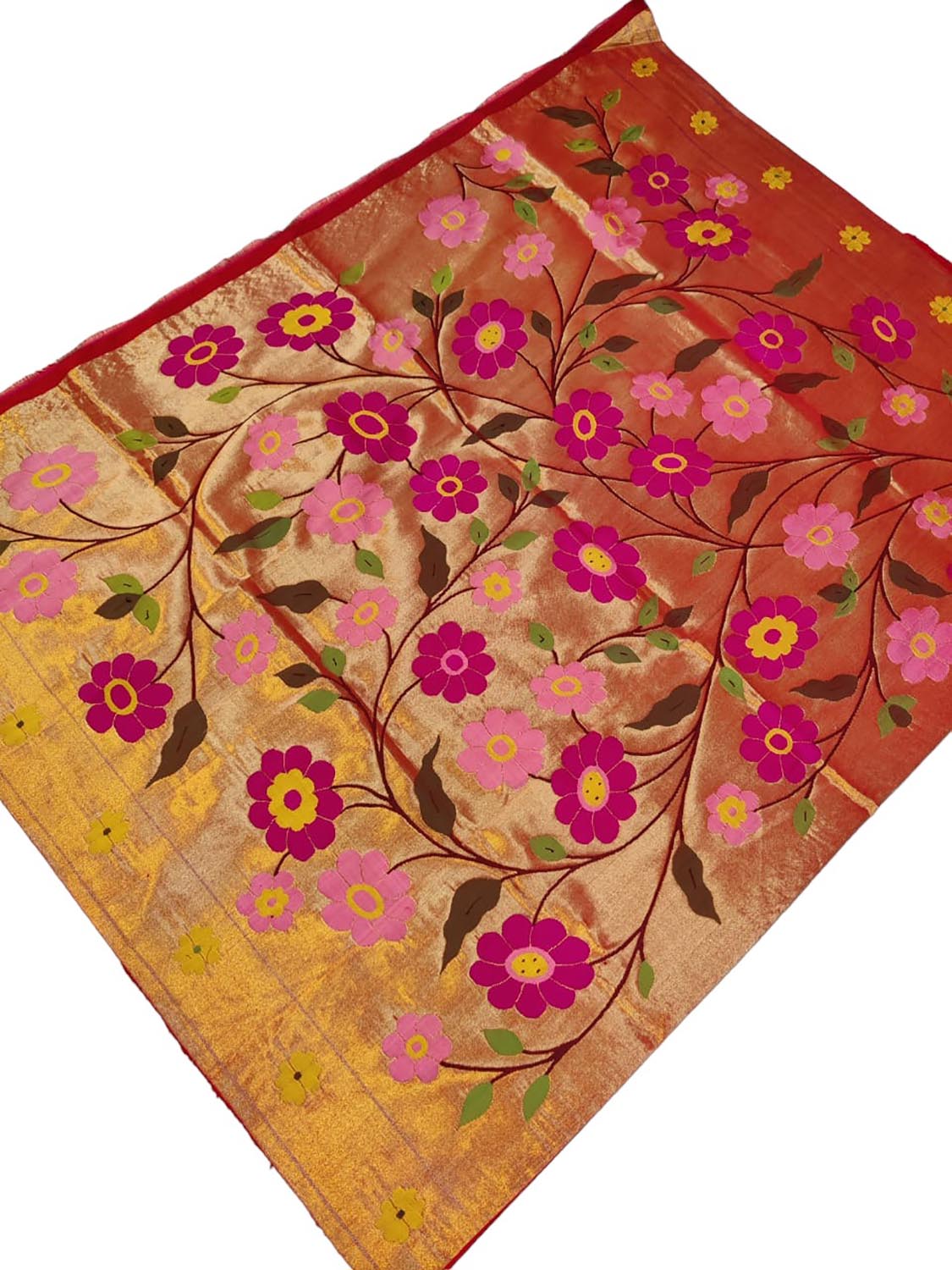 Handloom Pure Silk Brocade Paithani Blouse Fabric - Golden (1 Mtr) - Luxurion World