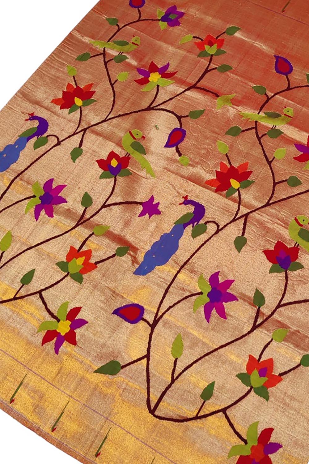 Handloom Pure Silk Brocade Paithani Blouse Fabric - Golden  (1 Mtr) - Luxurion World