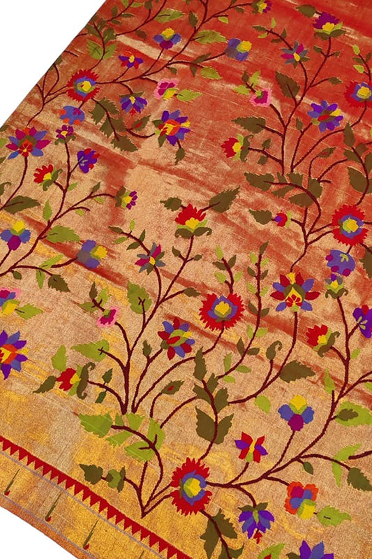 Handloom Pure Silk Brocade Paithani Blouse Fabric - Golden (1 Mtr)