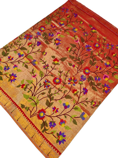 Handloom Pure Silk Brocade Paithani Blouse Fabric - Golden (1 Mtr) - Luxurion World