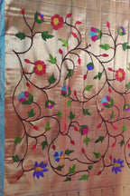 Golden Paithani Handloom Pure Silk Brocade Blouse Fabric - Luxurion World