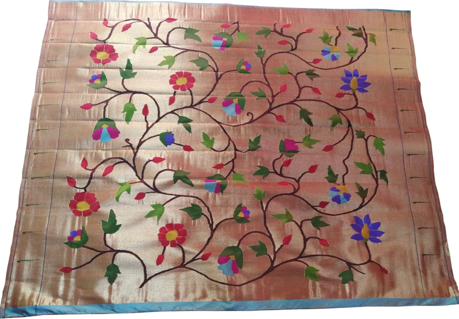 Golden Paithani Handloom Pure Silk Brocade Blouse Fabric - Luxurion World