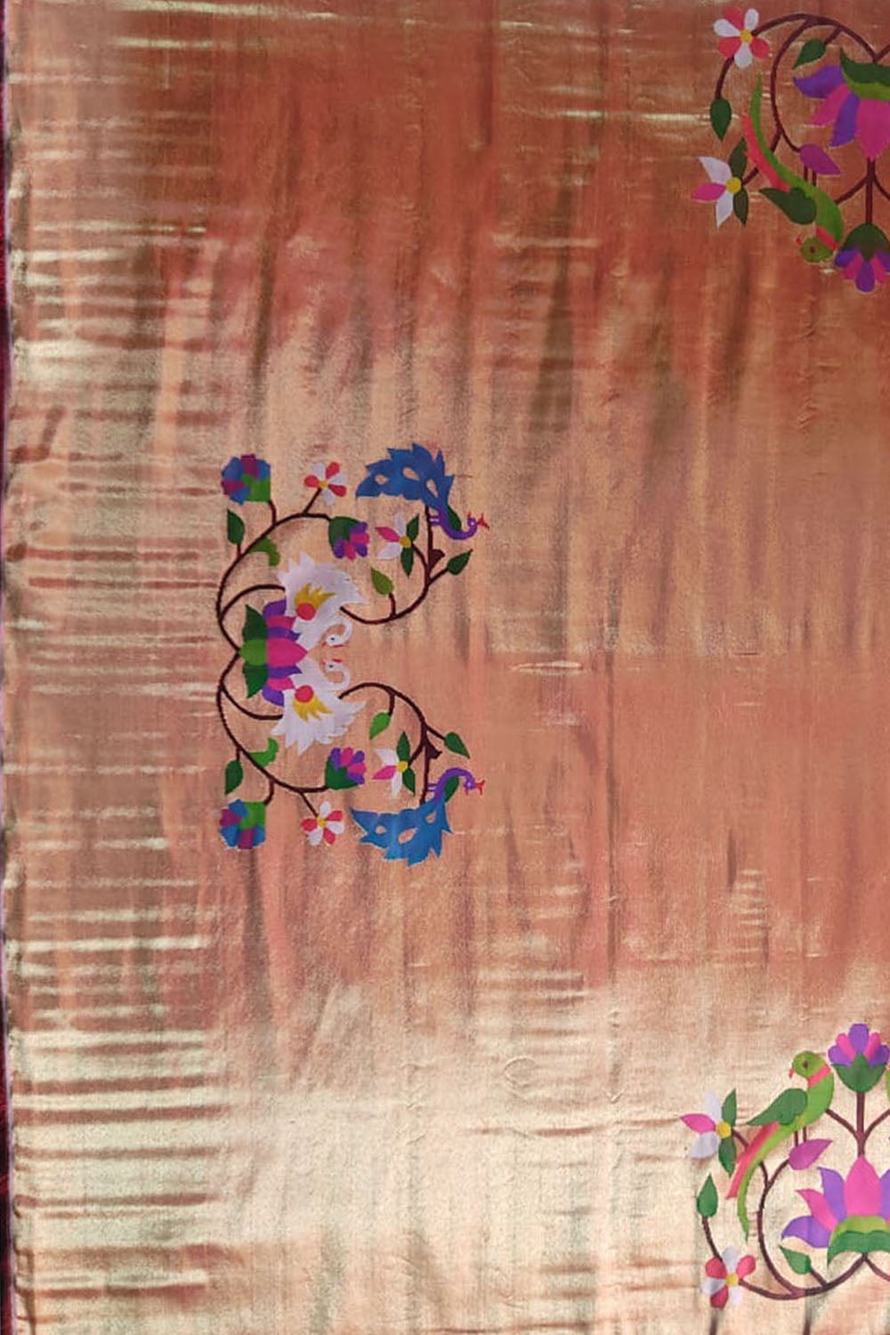 Golden Paithani Handloom Pure Silk Brocade Blouse Fabric - Luxurion World