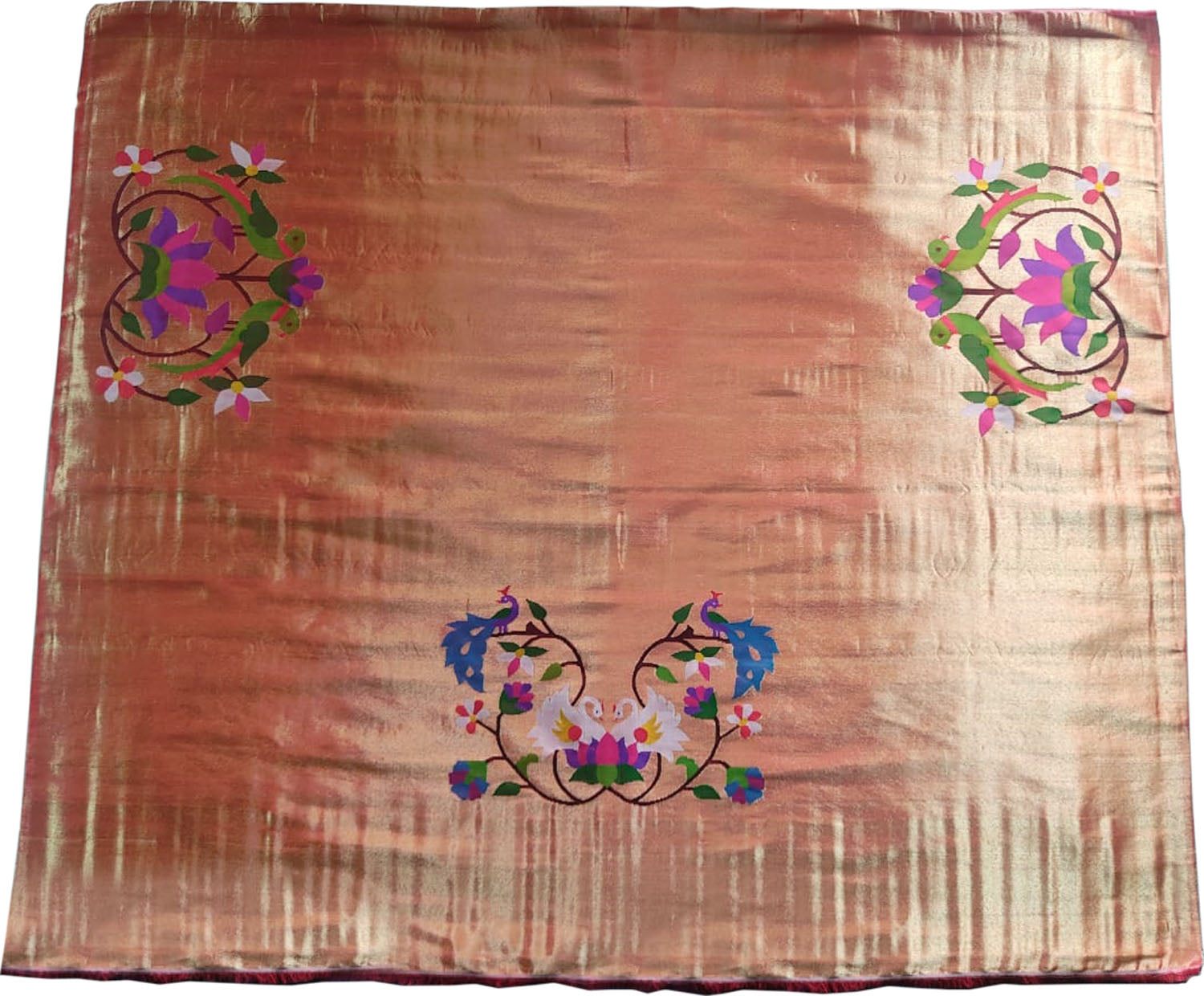 Golden Paithani Handloom Pure Silk Brocade Blouse Fabric - Luxurion World
