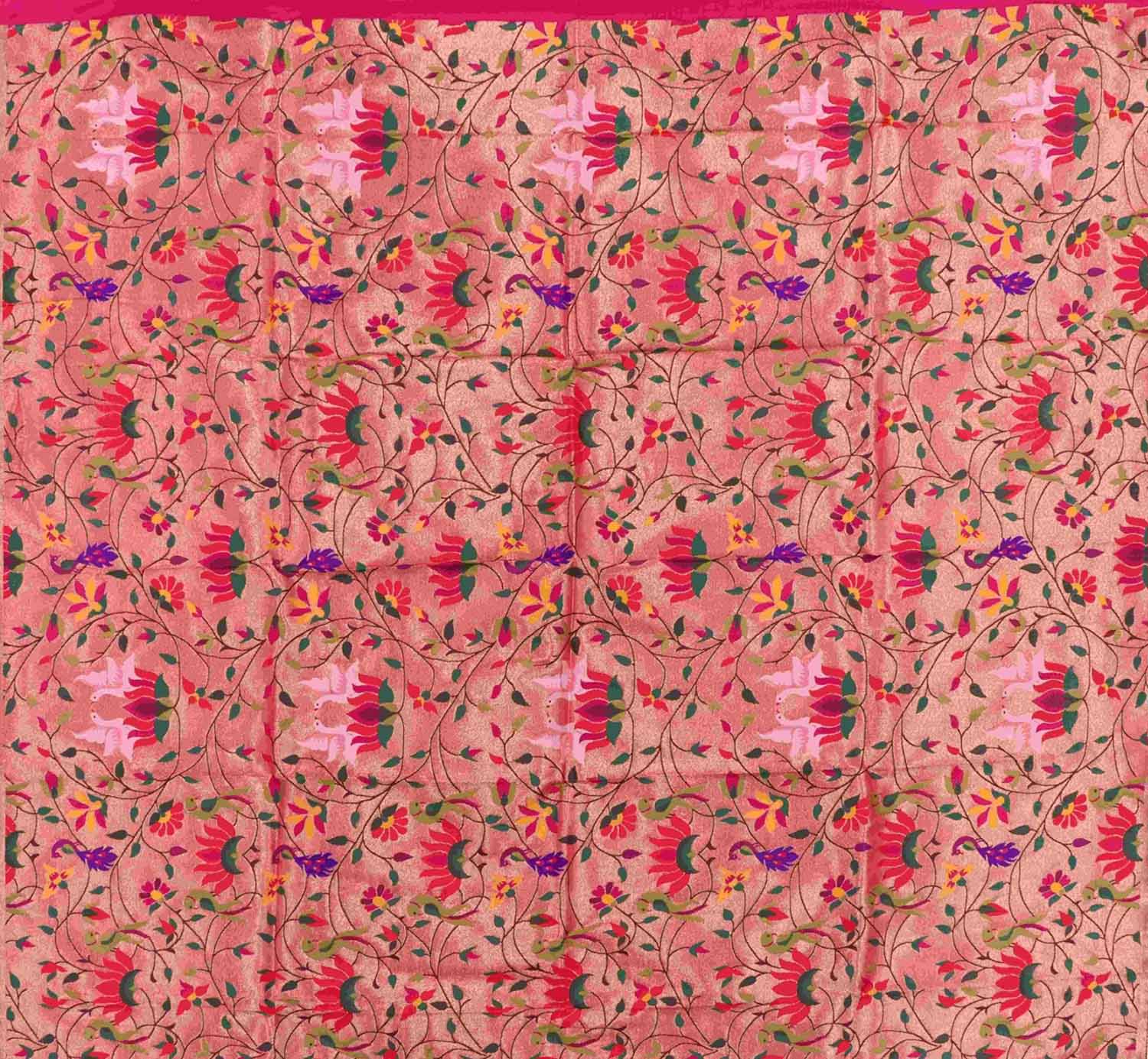 Pink Paithani Brocade Silk Blouse Fabric ( 1 Mtr ) - Luxurion World