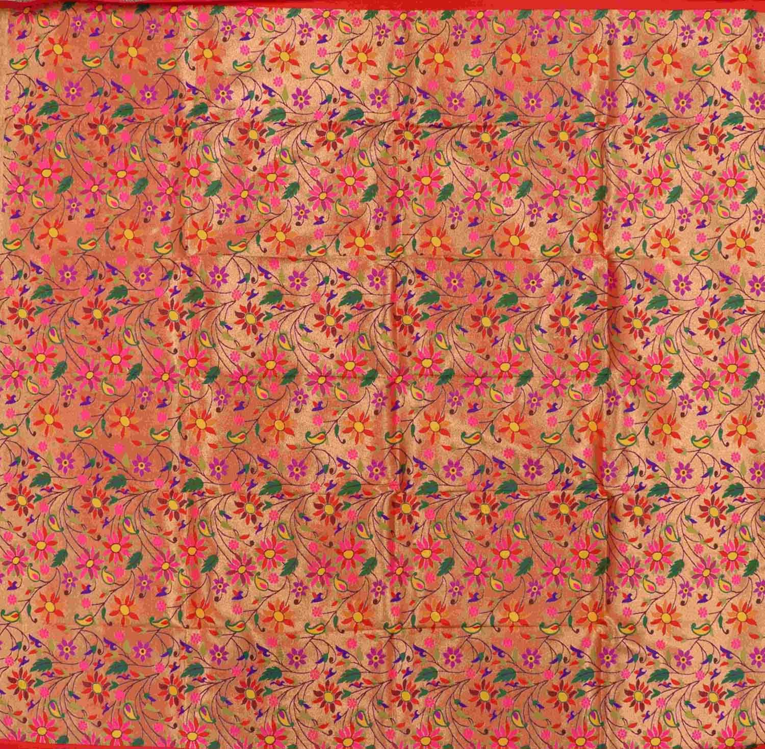 Multicolor Paithani Brocade Silk Blouse Fabric ( 1 Mtr ) - Luxurion World