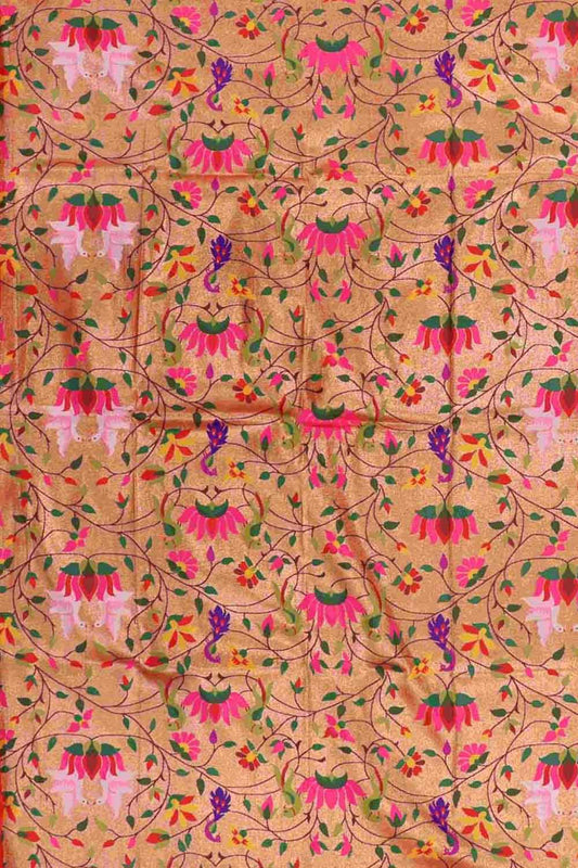 Golden Paithani Brocade Silk Blouse Fabric ( 1 Mtr ) - Luxurion World