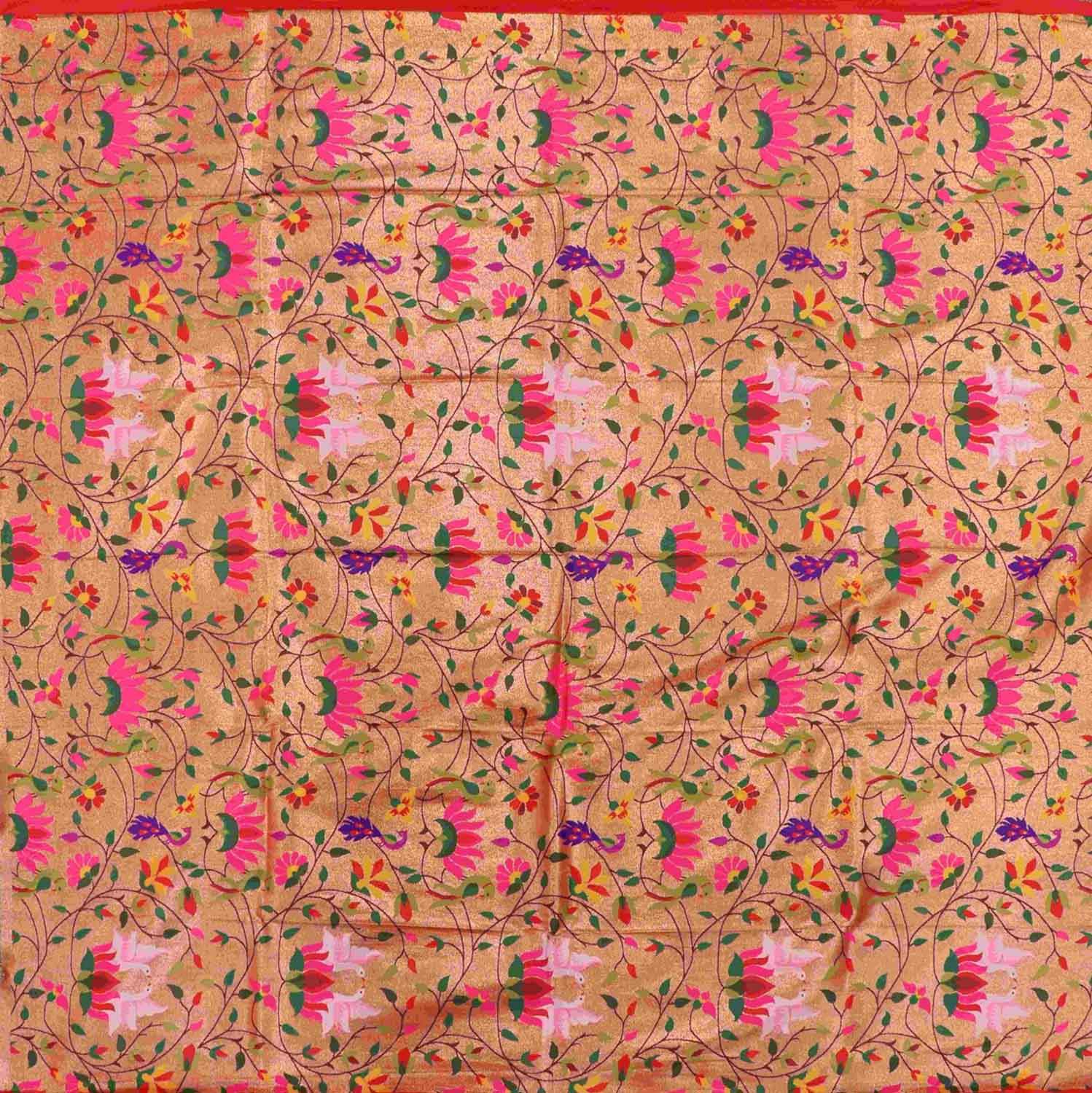 Golden Paithani Brocade Silk Blouse Fabric ( 1 Mtr ) - Luxurion World