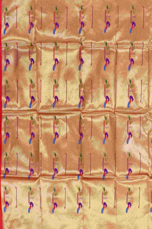 Golden Paithani Brocade Silk Blouse Fabric ( 1 Mtr ) - Luxurion World