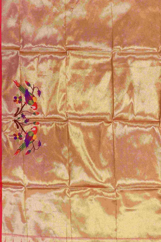 Golden Paithani Brocade Silk Blouse Fabric ( 1 Mtr ) - Luxurion World