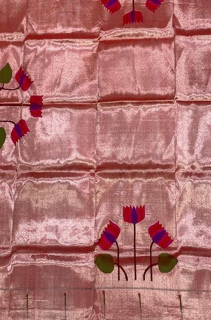 Red Handloom Brocade Paithani Pure Silk Blouse Piece Fabric ( 1 Mtr ) - Luxurionworld