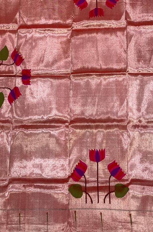 Red Handloom Brocade Paithani Pure Silk Blouse Piece Fabric ( 1 Mtr ) - Luxurion World