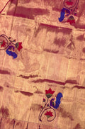 Pink Handloom Paithani Pure Silk Blouse Piece Peacock Design Fabric - Luxurion World