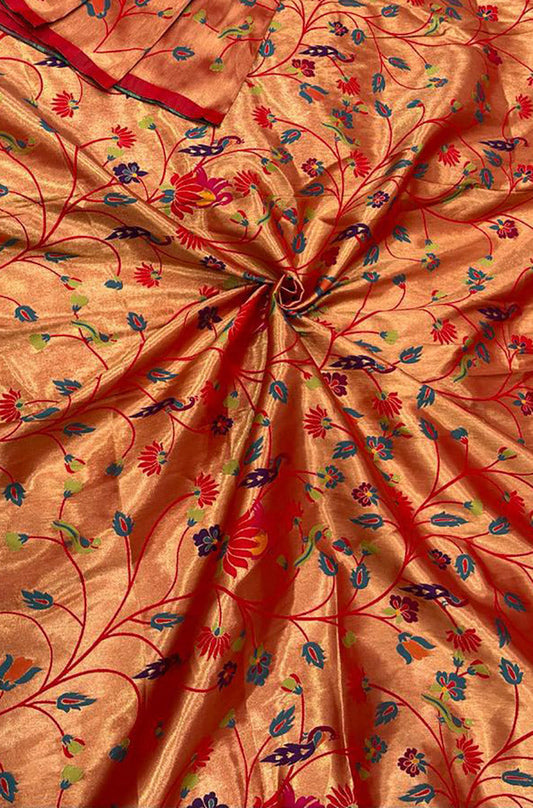 Golden Paithani Silk Brocade Blouse Piece Fabric ( 1 Mtr ) - Luxurion World