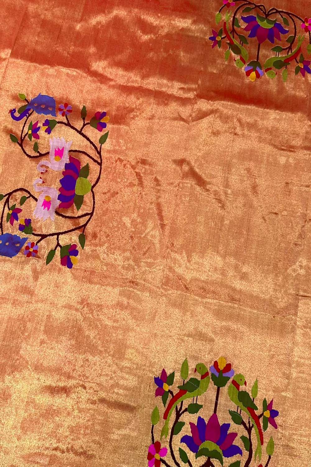 Pure Silk Paithani Blouse Fabric - Golden Handloom (1 Mtr) - Luxurion World