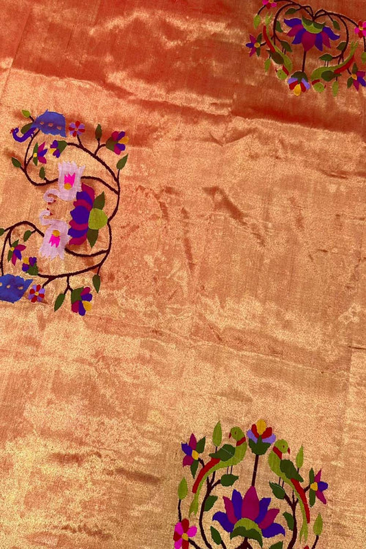 Pure Silk Paithani Blouse Fabric - Golden Handloom (1 Mtr) - Luxurion World