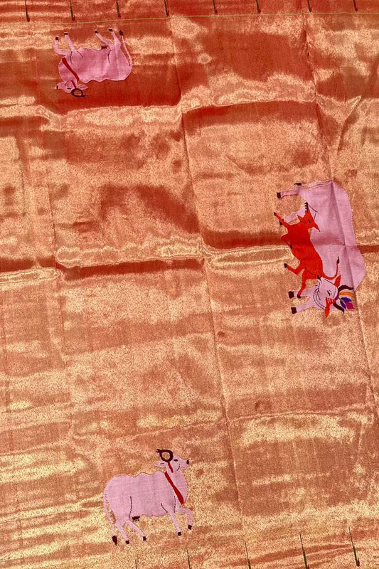 Pure Silk Paithani Blouse Fabric - Golden Handloom (1 Mtr) - Luxurion World