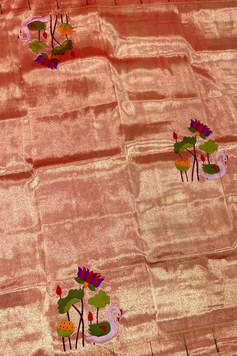 Pure Silk Paithani Blouse Fabric - Golden Handloom (1 Mtr)