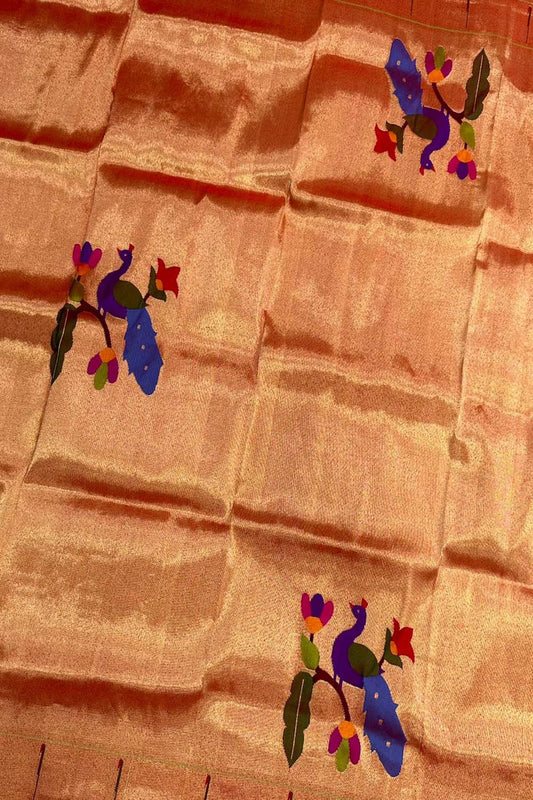 Pure Silk Paithani Blouse Fabric - Golden Handloom (1 Mtr) - Luxurion World