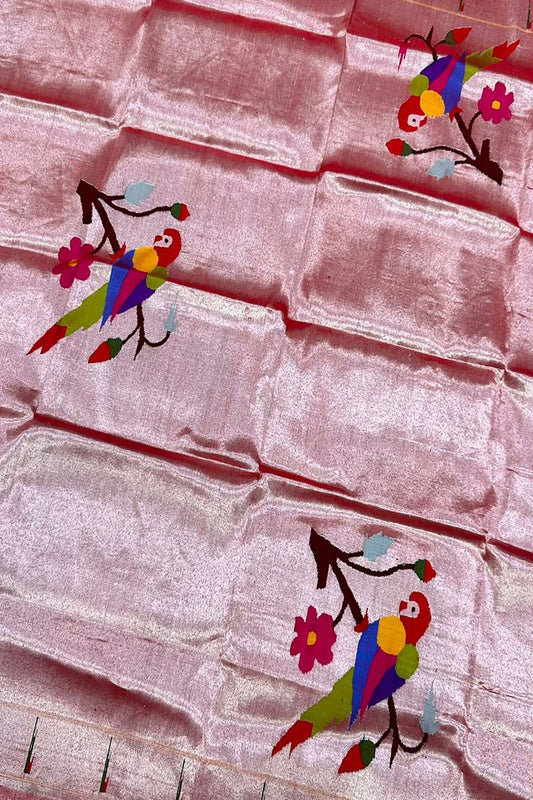 Stunning Red Handloom Paithani Silk Blouse Fabric - 1 Mtr - Luxurion World