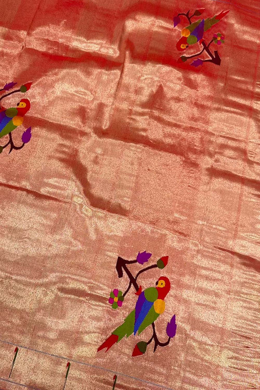 Pure Silk Paithani Blouse Fabric - Golden Handloom (1 Mtr) - Luxurion World