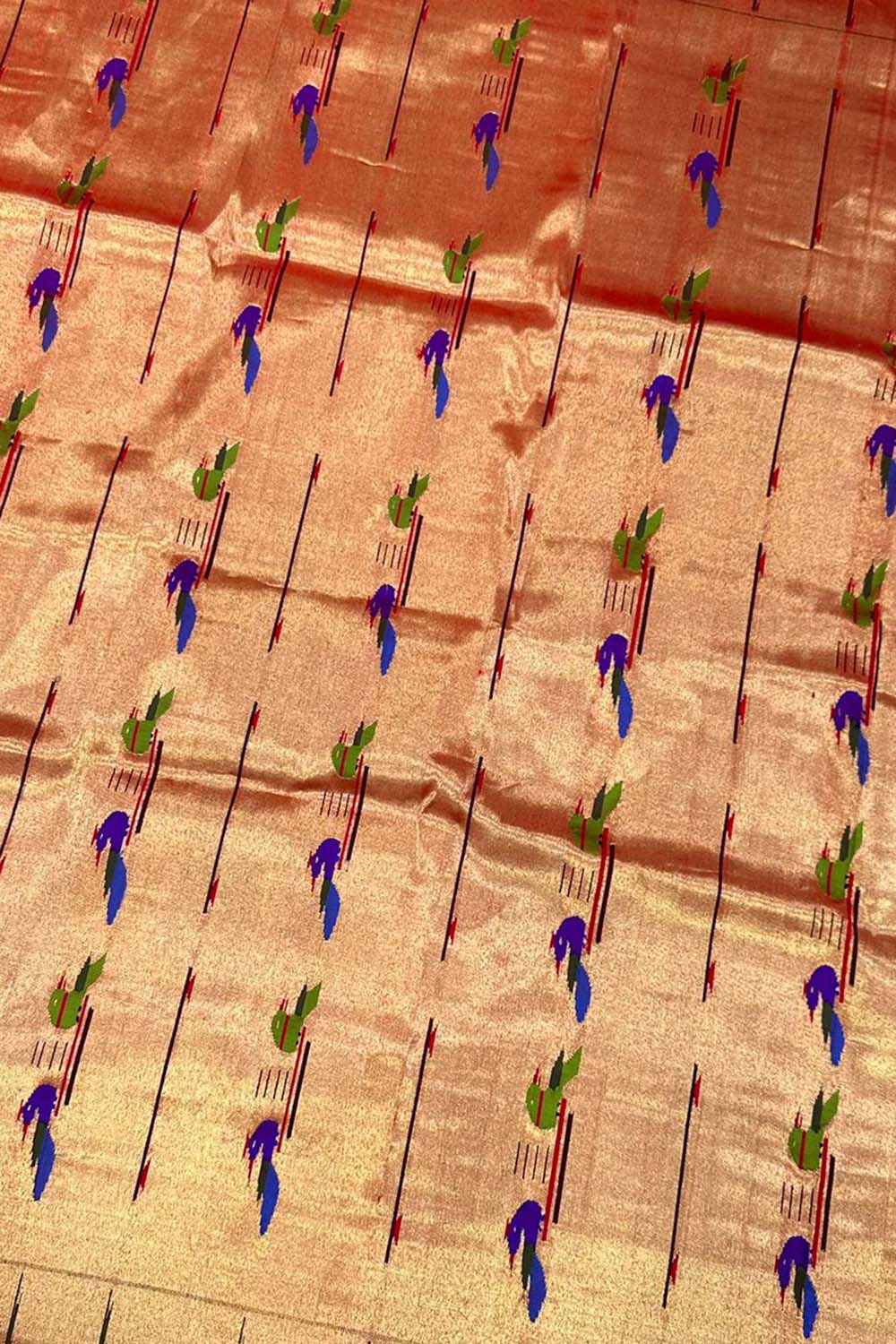 Pure Silk Paithani Blouse Fabric - Golden Handloom (1 Mtr) - Luxurion World