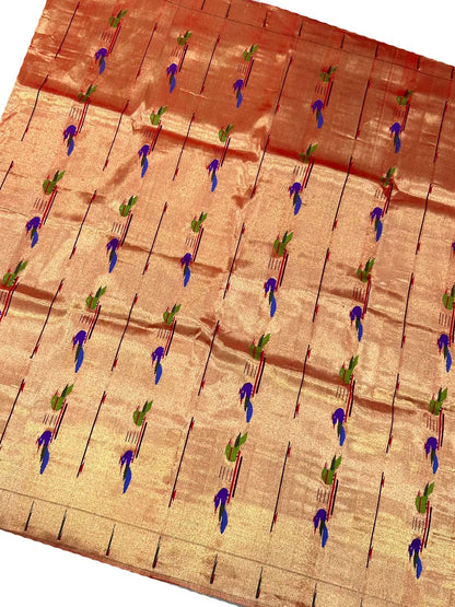 Pure Silk Paithani Blouse Fabric - Golden Handloom (1 Mtr) - Luxurion World