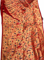 Golden Paithani Brocade Silk Peacock Design Fabric ( 1 Mtr ) - Luxurion World