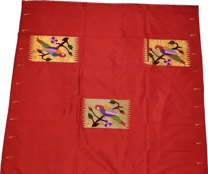 Red Paithani Handloom Pure Silk Blouse Fabric - Pure Elegance - Luxurion World