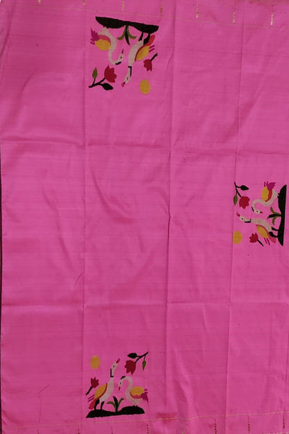 Exquisite Pink Paithani Handloom Pure Silk Blouse Fabric - Luxurion World