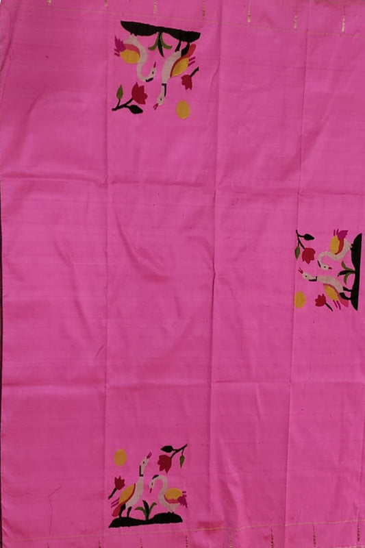 Exquisite Pink Paithani Handloom Pure Silk Blouse Fabric - Luxurion World