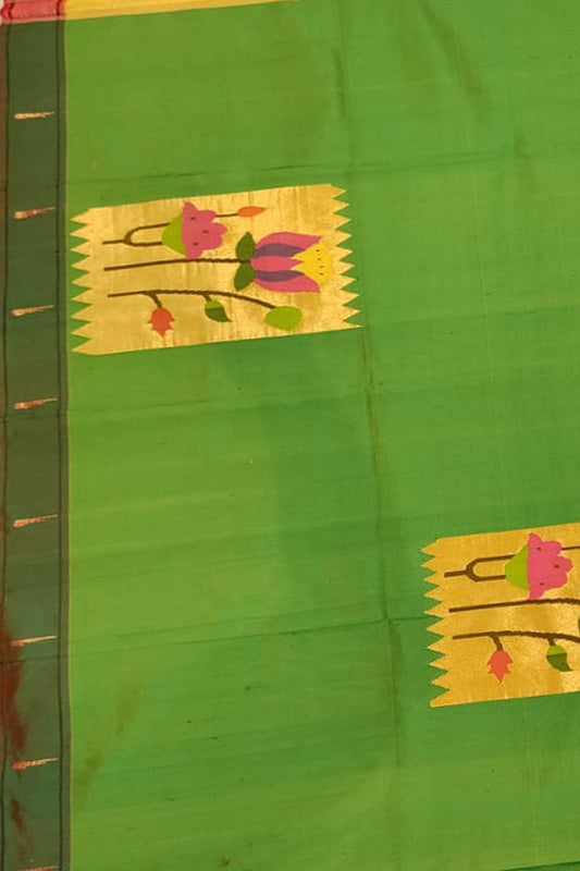 Green Paithani Handloom Pure Silk Blouse Fabric - Luxurion World