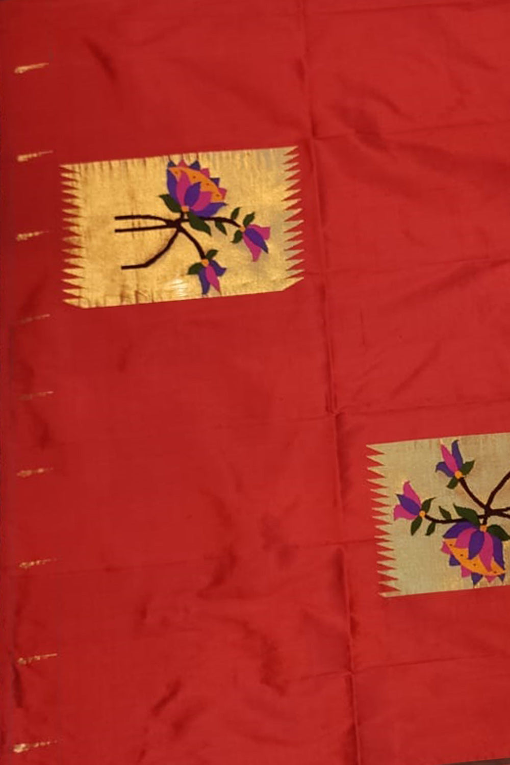 Red Paithani Handloom Pure Silk Blouse Fabric - Pure Elegance - Luxurion World