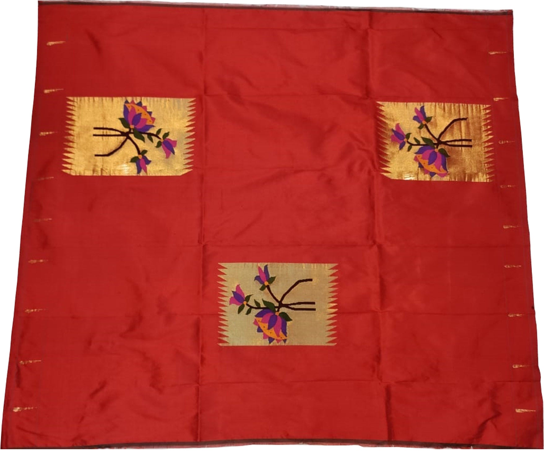 Red Paithani Handloom Pure Silk Blouse Fabric - Pure Elegance - Luxurion World