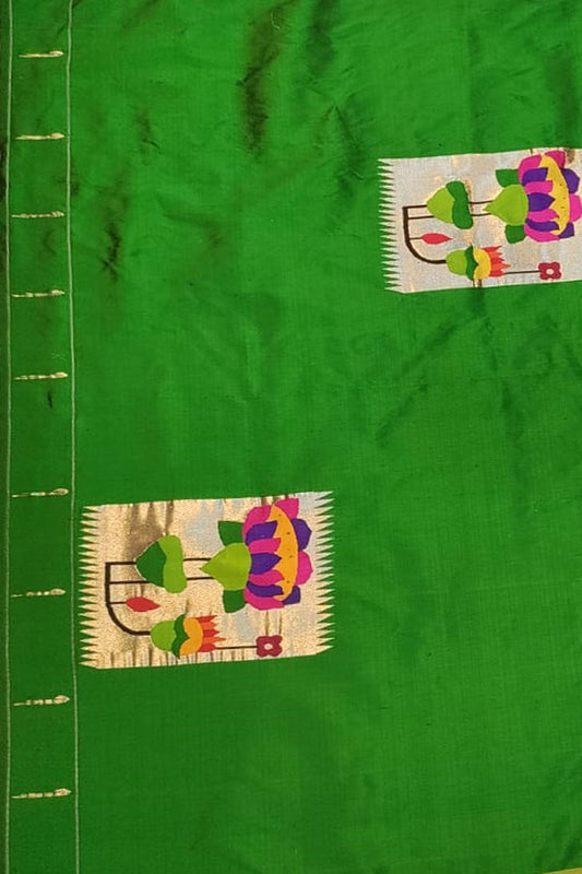 Green Paithani Handloom Pure Silk Blouse Fabric - Luxurion World