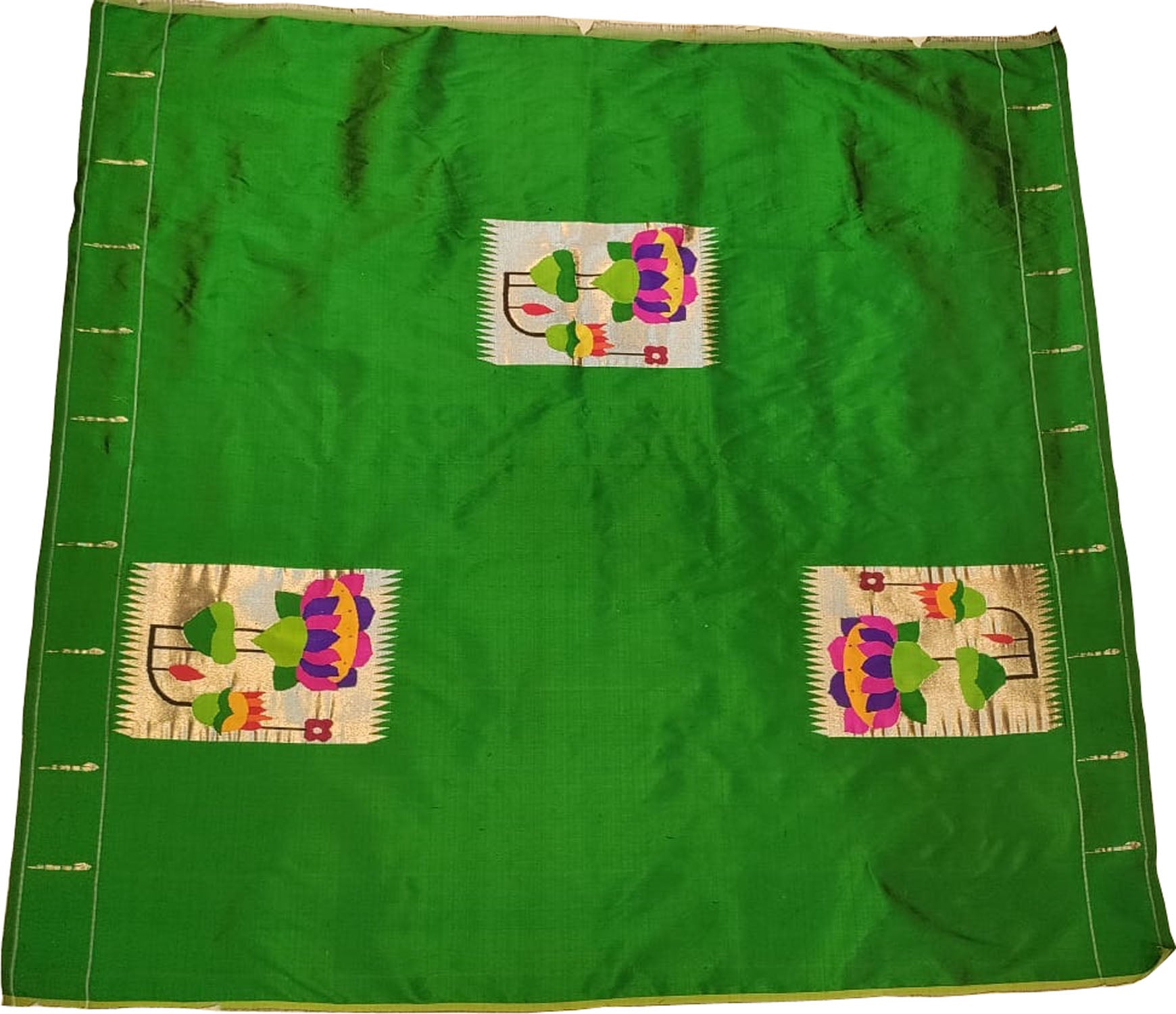 Green Paithani Handloom Pure Silk Blouse Fabric - Luxurion World