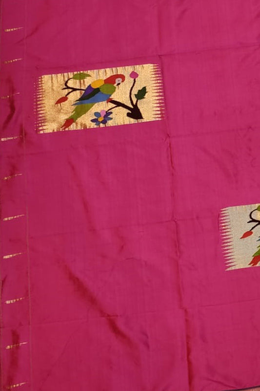 Exquisite Pink Paithani Pure Silk Blouse Fabric - Luxurion World