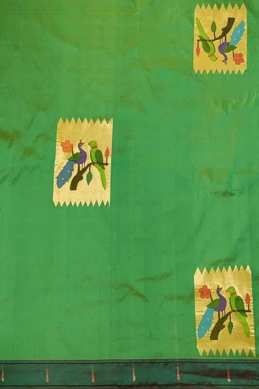 Green Paithani Handloom Pure Silk Blouse Fabric - Luxurion World
