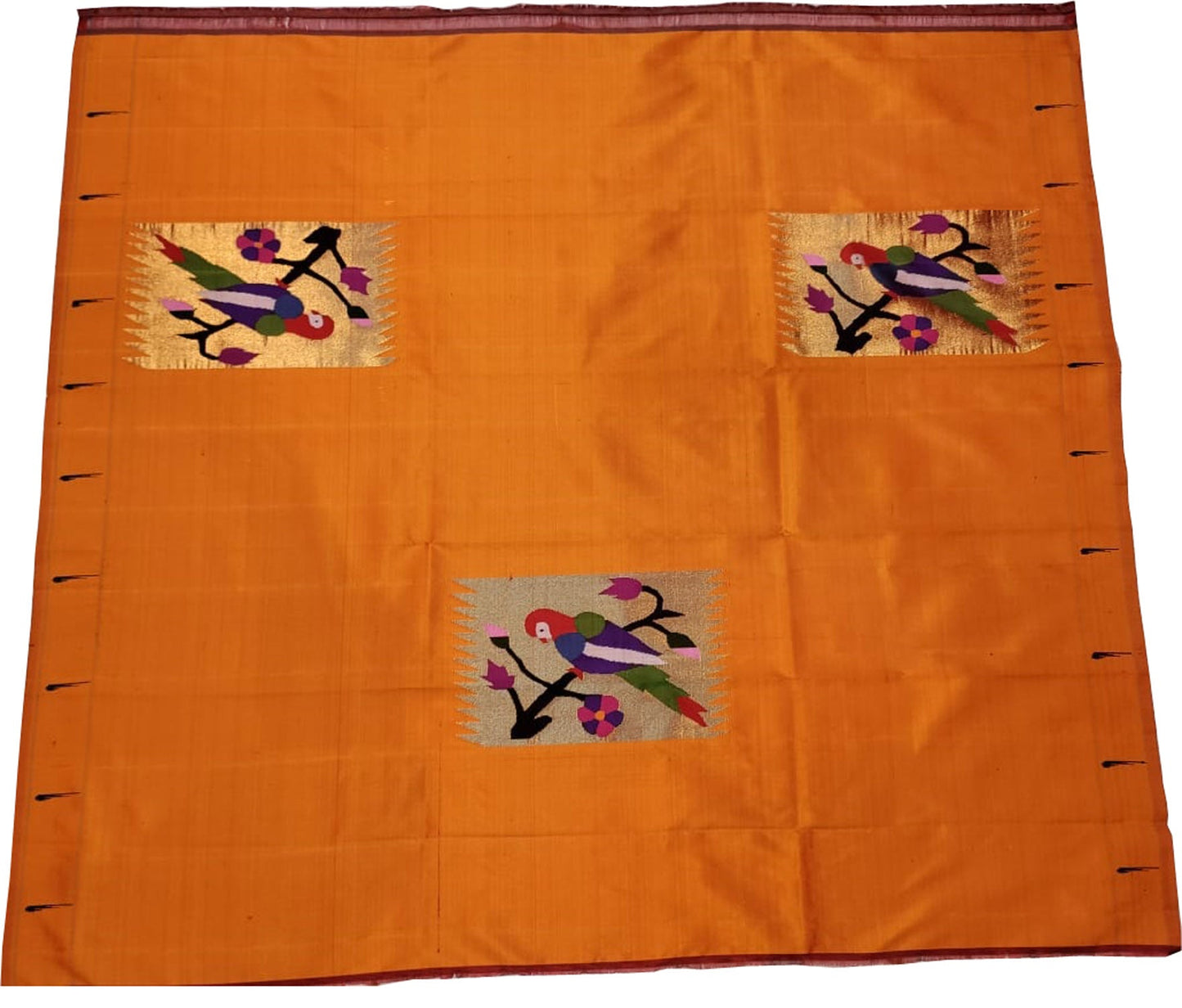 Orange Paithani Pure Silk Blouse Fabric - Handloom Pure - Luxurion World