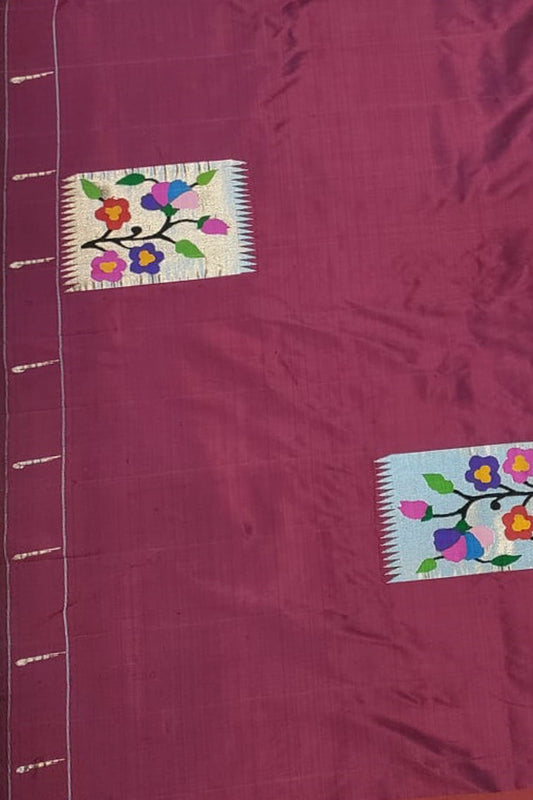 Maroon Paithani Handloom Pure Silk Blouse Fabric - Luxurion World