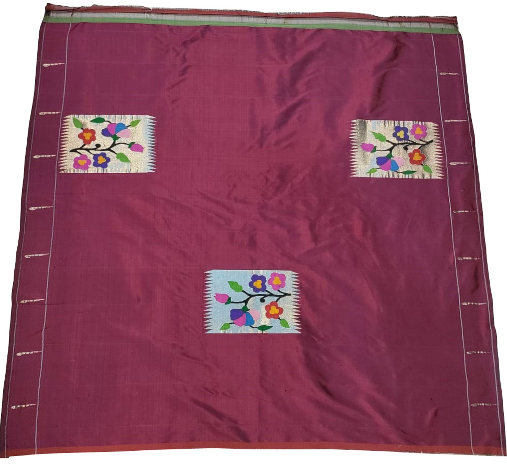 Maroon Paithani Handloom Pure Silk Blouse Fabric - Luxurion World