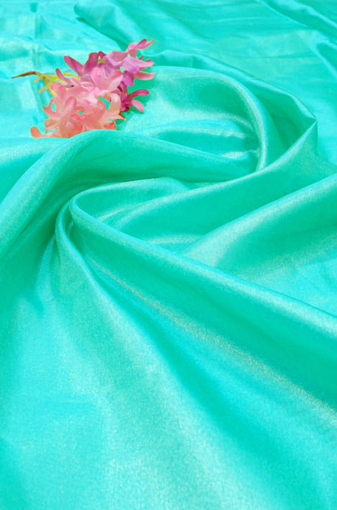 Blue Plain Soft Tissue Katan Silk Fabric ( 1 Mtr )