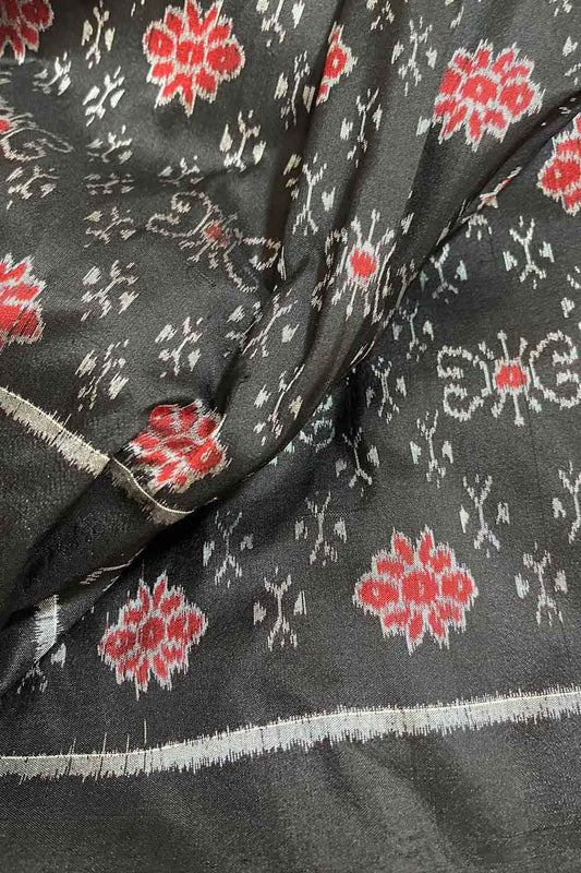 Black Sambalpuri Ikat Handloom Pure Silk Fabric ( 1 Mtr )