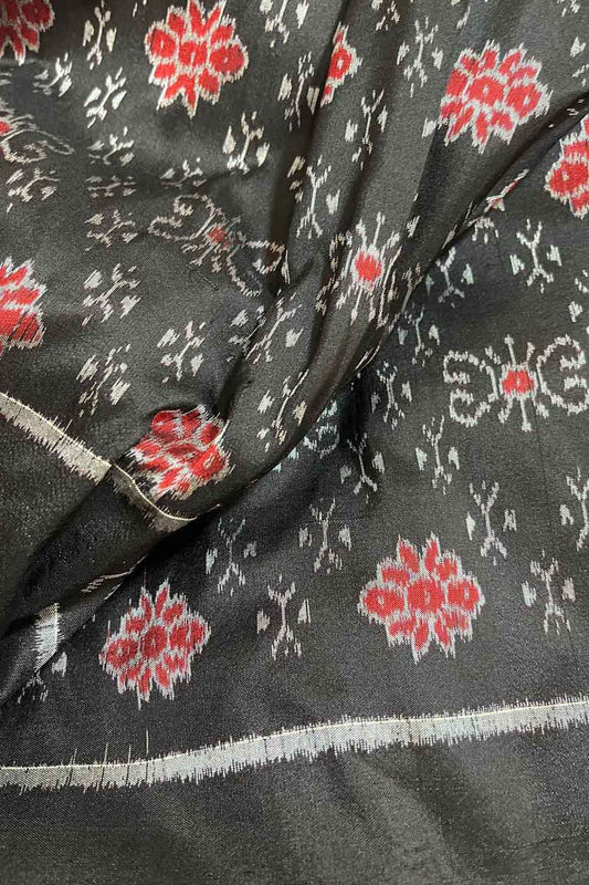 Black Sambalpuri Ikat Handloom Pure Silk Fabric ( 1 Mtr ) - Luxurion World
