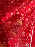 Red Sambalpuri Ikat Handloom Pure Silk Fabric ( 1 Mtr ) - Luxurion World