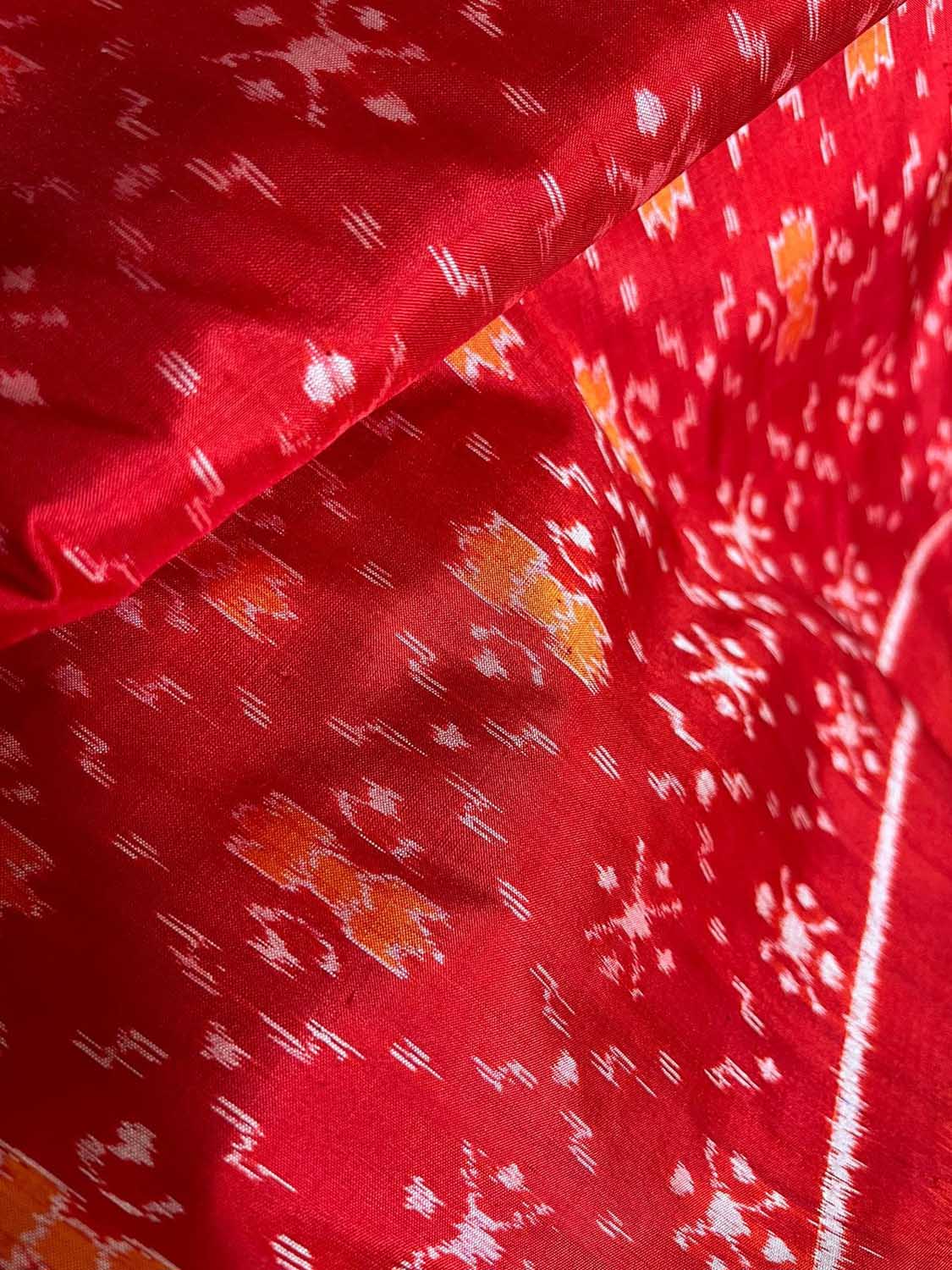 Red Sambalpuri Ikat Handloom Pure Silk Fabric ( 1 Mtr ) - Luxurion World