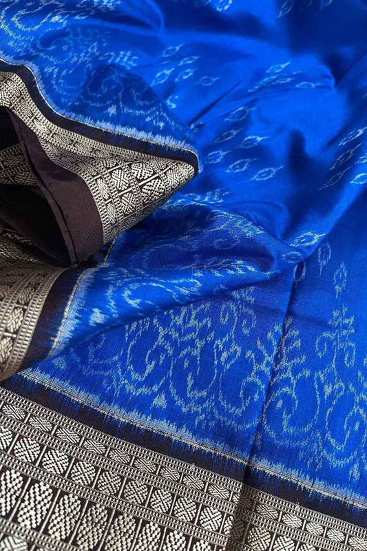 Blue Sambalpuri Ikat Handloom Pure Silk Fabric ( 1 Mtr ) - Luxurion World