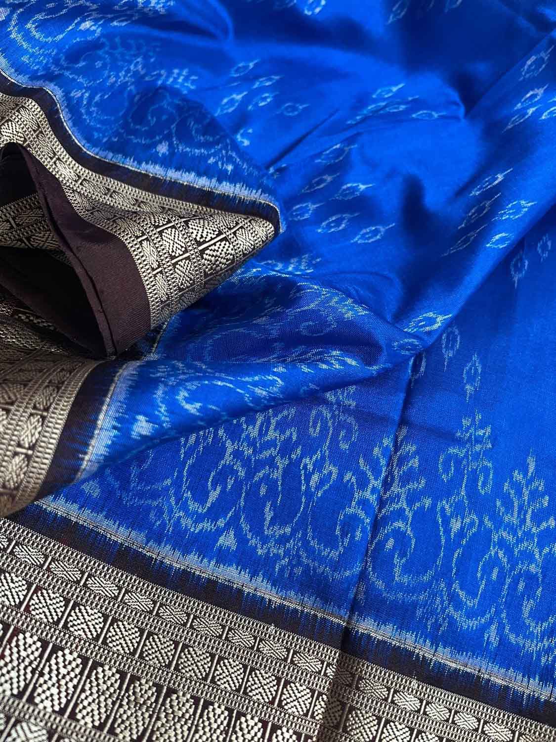 Blue Sambalpuri Ikat Handloom Pure Silk Fabric ( 1 Mtr ) - Luxurion World