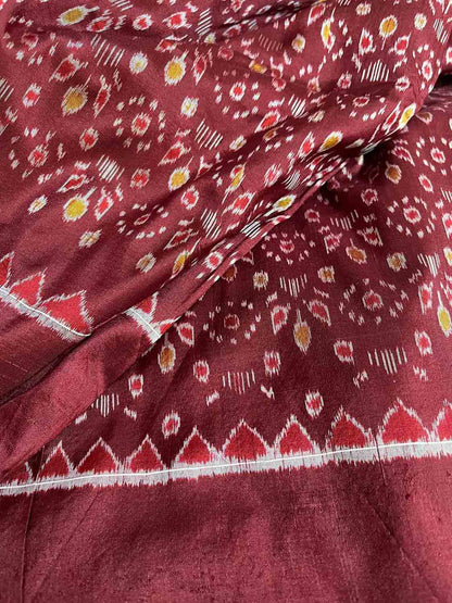 Maroon Sambalpuri Ikat Handloom Pure Silk Fabric ( 1 Mtr ) - Luxurion World